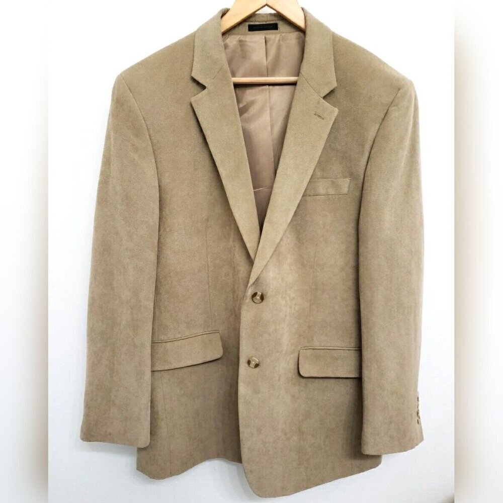 Andrew Fezza Chatham Tan Men's 2 Button Polyester Sports Coat Sz L - Picture 2 of 11